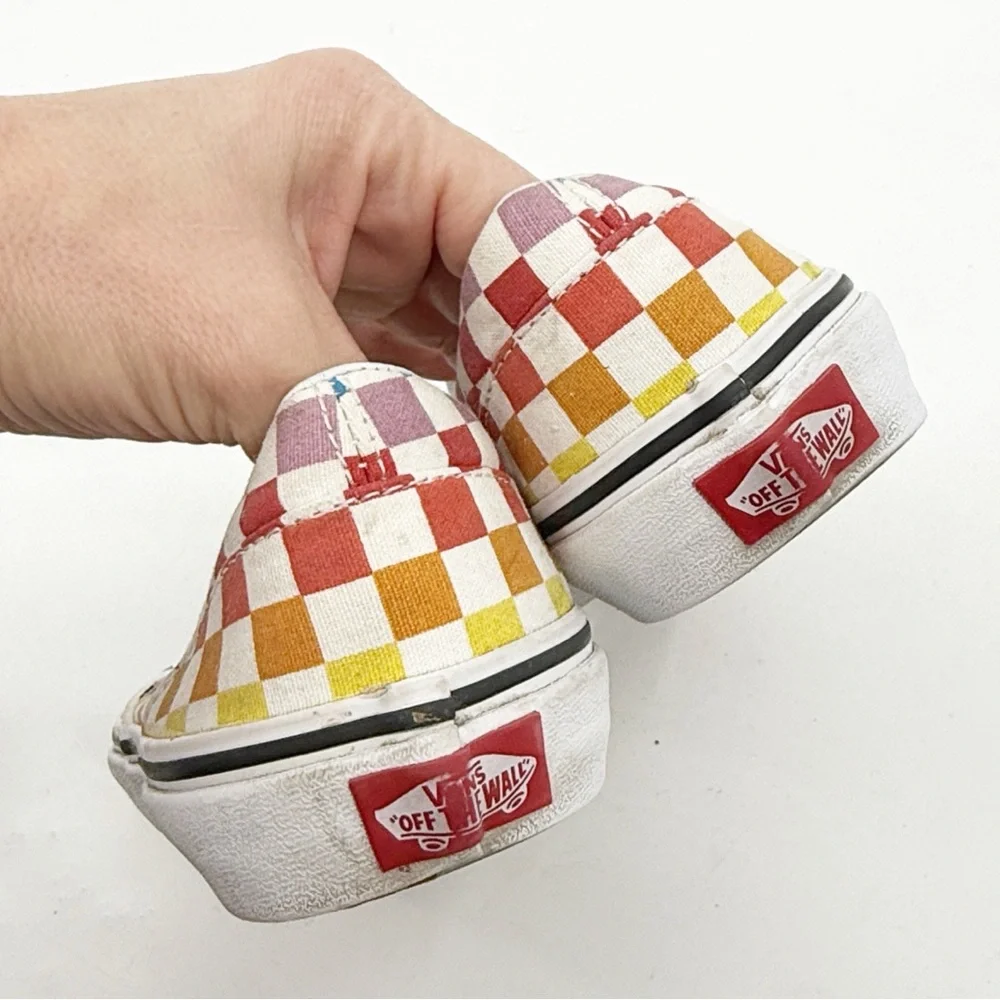 Vans Kids Colorful Checkered Slip-On Sneakers size 5
